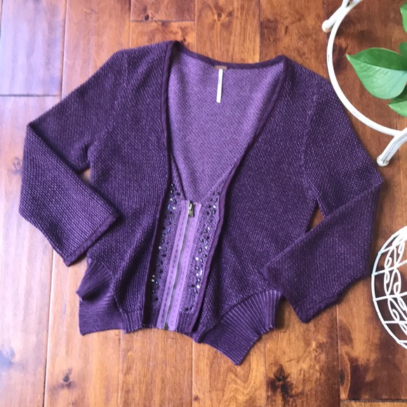 SOLD Plum Waffle Knit Cardigan - Picture 2 of 6